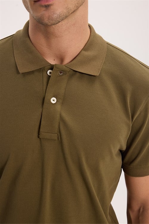 Erkek Slim Fit Dar Kesim Premium Seri %100 Pamuk Yumuşak Dokulu Merserize Haki Polo Yaka Tişört 