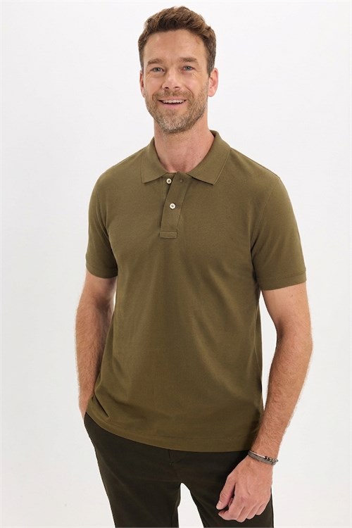 Erkek Slim Fit Dar Kesim Premium Seri %100 Pamuk Yumuşak Dokulu Merserize Haki Polo Yaka Tişört 