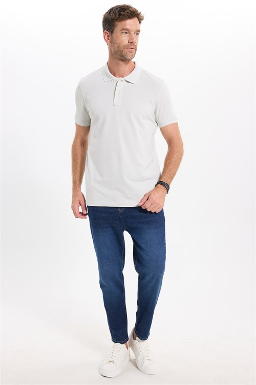 Erkek Slim Fit Dar Kesim Premium Seri %100 Pamuk Yumuşak Dokulu Merserize Bej Polo Yaka Tişört 