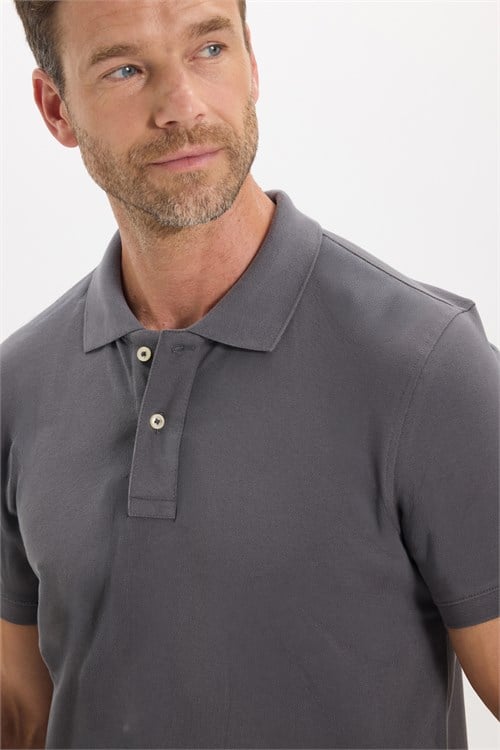 Erkek Slim Fit Dar Kesim Premium Seri %100 Pamuk Yumuşak Dokulu Merserize Gri Polo Yaka Tişört 