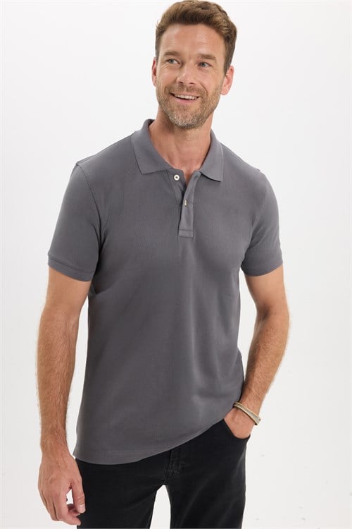 Erkek Slim Fit Dar Kesim Premium Seri %100 Pamuk Yumuşak Dokulu Merserize Gri Polo Yaka Tişört 