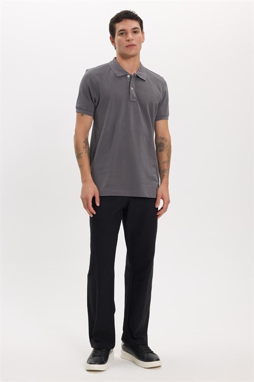 Erkek Slim Fit Dar Kesim Premium Seri %100 Pamuk Yumuşak Dokulu Merserize Gri Polo Yaka Tişört 