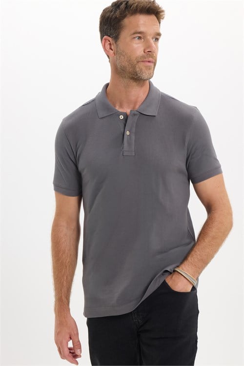 Erkek Slim Fit Dar Kesim Premium Seri %100 Pamuk Yumuşak Dokulu Merserize Gri Polo Yaka Tişört 