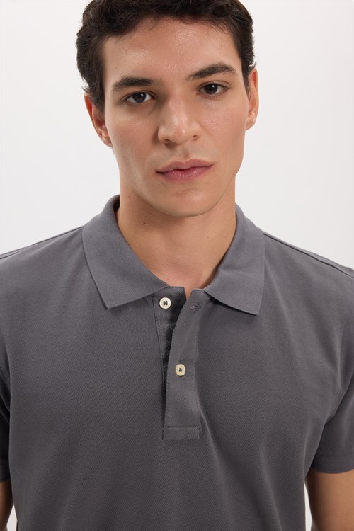Erkek Slim Fit Dar Kesim Premium Seri %100 Pamuk Yumuşak Dokulu Merserize Gri Polo Yaka Tişört 