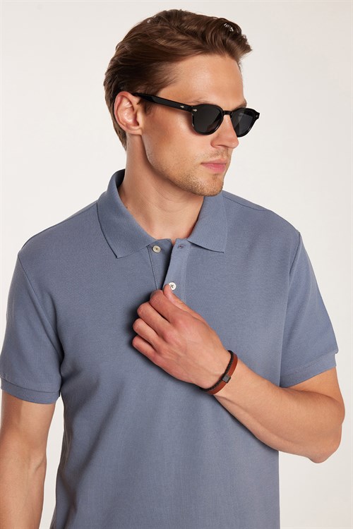 Erkek Slim Fit Dar Kesim Premium Seri %100 Pamuk Yumuşak Dokulu Merserize Lacivert Polo Yaka Tişört 