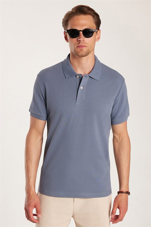 Erkek Slim Fit Dar Kesim Premium Seri %100 Pamuk Yumuşak Dokulu Merserize Lacivert Polo Yaka Tişört 