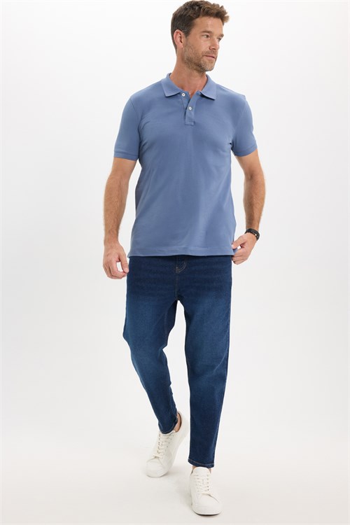 Erkek Slim Fit Dar Kesim Premium Seri %100 Pamuk Yumuşak Dokulu Merserize Lacivert Polo Yaka Tişört 