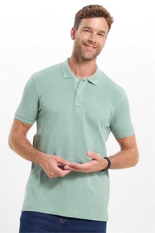 Erkek Slim Fit Dar Kesim Premium Seri %100 Pamuk Yumuşak Dokulu Merserize Yeşil Polo Yaka Tişört 