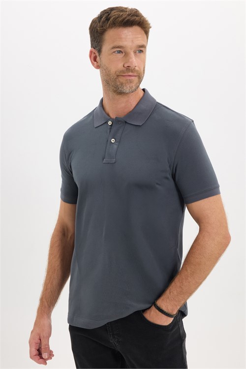 Erkek Slim Fit Dar Kesim Premium Seri %100 Pamuk Yumuşak Dokulu Merserize Gri Polo Yaka Tişört 