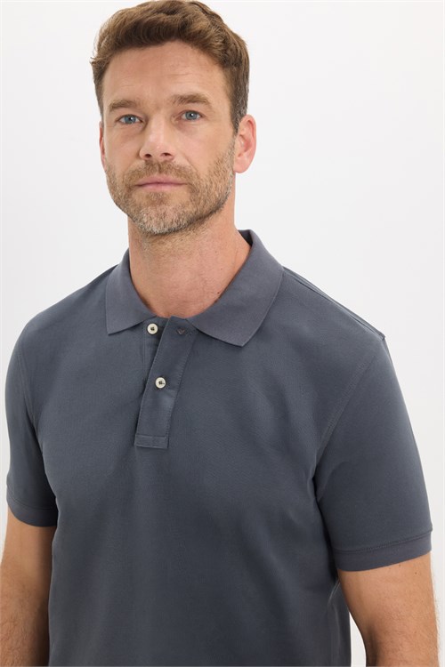 Erkek Slim Fit Dar Kesim Premium Seri %100 Pamuk Yumuşak Dokulu Merserize Gri Polo Yaka Tişört 