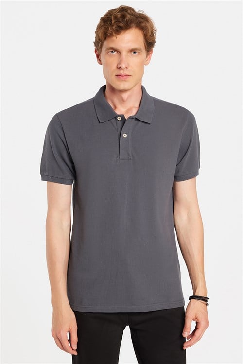 Erkek Slim Fit Dar Kesim Premium Seri %100 Pamuk Yumuşak Dokulu Merserize Gri Polo Yaka Tişört 