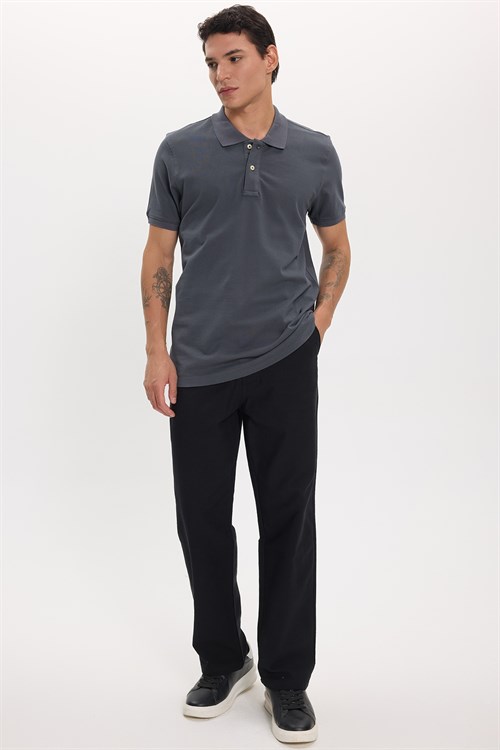 Erkek Slim Fit Dar Kesim Premium Seri %100 Pamuk Yumuşak Dokulu Merserize Gri Polo Yaka Tişört 