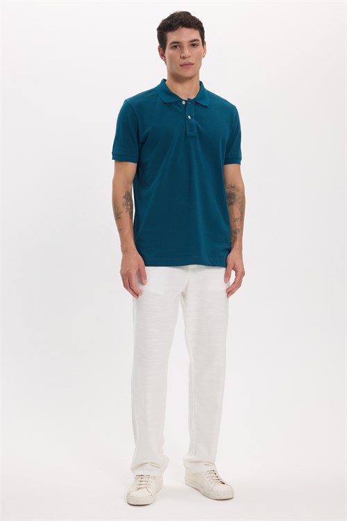 Erkek Slim Fit Dar Kesim Premium Seri %100 Pamuk Yumuşak Dokulu Merserize Petrol Polo Yaka Tişört 