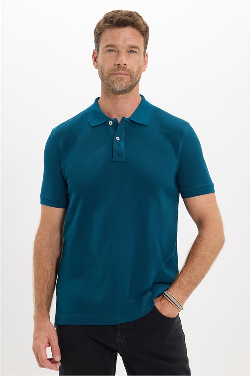 Erkek Slim Fit Dar Kesim Premium Seri %100 Pamuk Yumuşak Dokulu Merserize Petrol Polo Yaka Tişört 