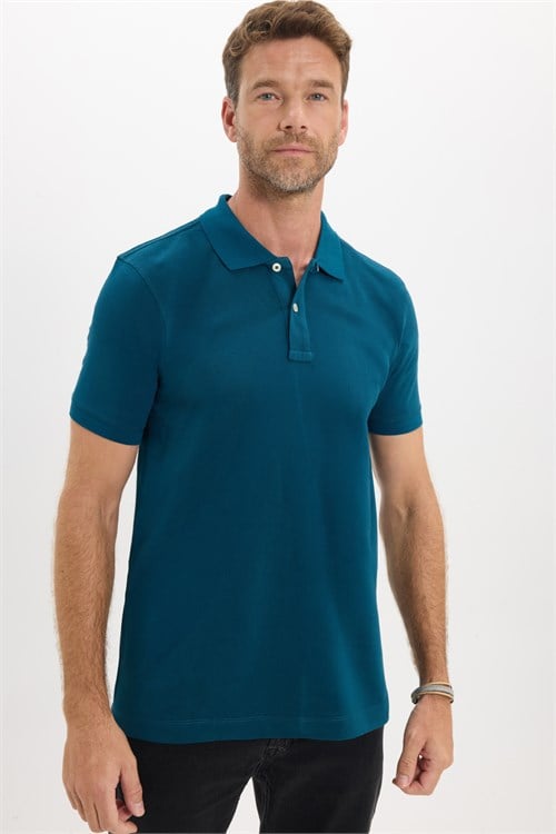 Erkek Slim Fit Dar Kesim Premium Seri %100 Pamuk Yumuşak Dokulu Merserize Petrol Polo Yaka Tişört 