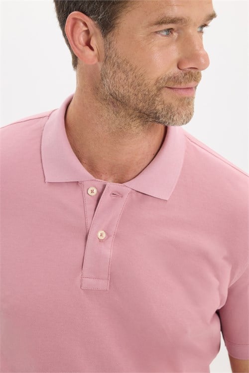 Erkek Slim Fit Dar Kesim Premium Seri %100 Pamuk Yumuşak Dokulu Merserize Pembe Polo Yaka Tişört 