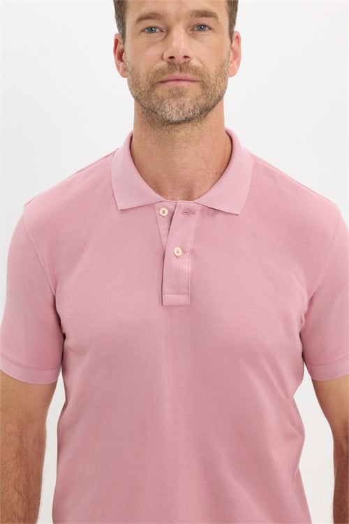 Erkek Slim Fit Dar Kesim Premium Seri %100 Pamuk Yumuşak Dokulu Merserize Pembe Polo Yaka Tişört 