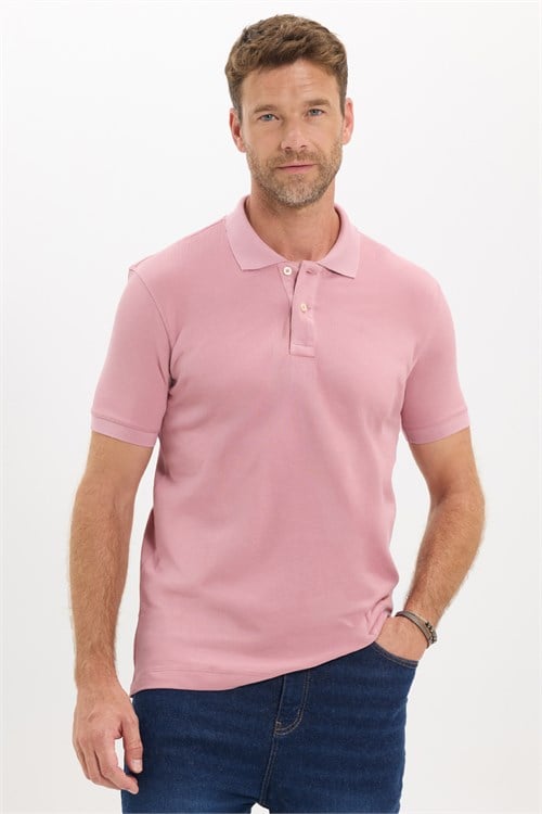 Erkek Slim Fit Dar Kesim Premium Seri %100 Pamuk Yumuşak Dokulu Merserize Pembe Polo Yaka Tişört 
