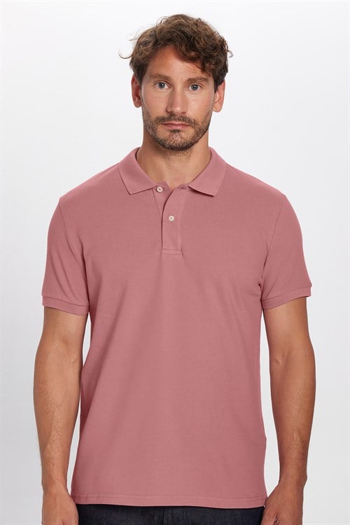 Erkek Slim Fit Dar Kesim Premium Seri %100 Pamuk Yumuşak Dokulu Merserize Pembe Polo Yaka Tişört 