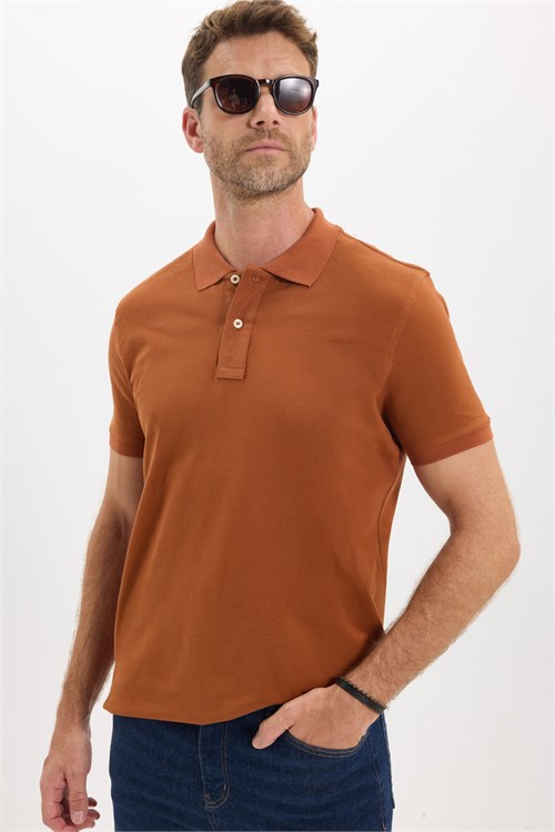 Erkek Slim Fit Dar Kesim Premium Seri %100 Pamuk Yumuşak Dokulu Merserize Kahverengi Polo Yaka Tişört 