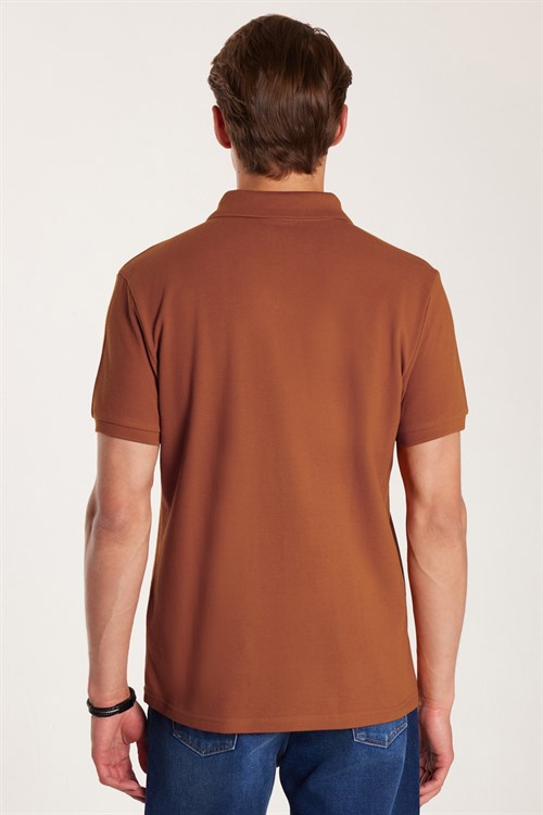 Erkek Slim Fit Dar Kesim Premium Seri %100 Pamuk Yumuşak Dokulu Merserize Kahverengi Polo Yaka Tişört 