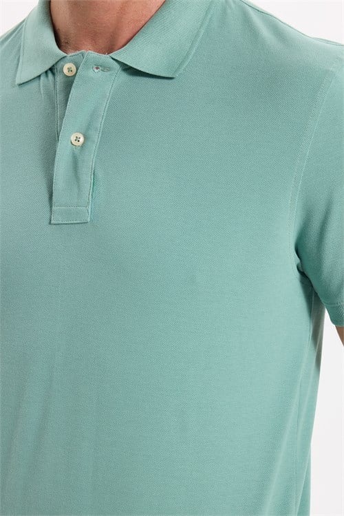 Erkek Slim Fit Dar Kesim Premium Seri %100 Pamuk Yumuşak Dokulu Merserize Yeşil Polo Yaka Tişört