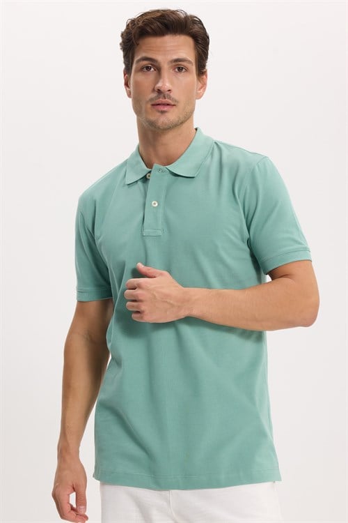 Erkek Slim Fit Dar Kesim Premium Seri %100 Pamuk Yumuşak Dokulu Merserize Yeşil Polo Yaka Tişört 