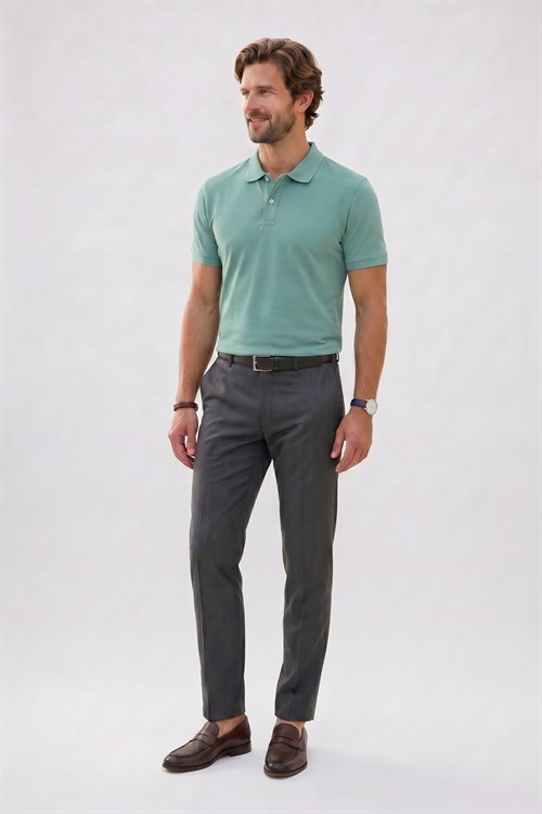 Erkek Slim Fit Dar Kesim Premium Seri %100 Pamuk Yumuşak Dokulu Merserize Yeşil Polo Yaka Tişört 