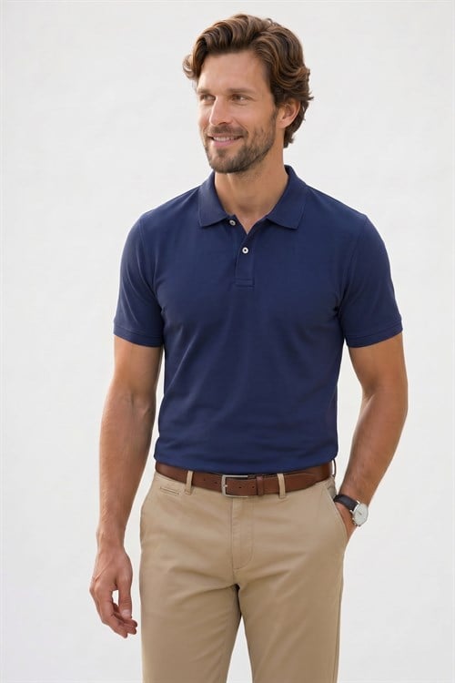 Erkek Slim Fit Dar Kesim Premium Seri %100 Pamuk Yumuşak Dokulu Merserize Lacivert Polo Yaka Tişört 