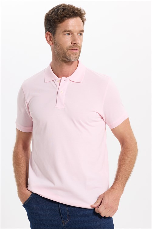 Erkek Slim Fit Dar Kesim Premium Seri %100 Pamuk Yumuşak Dokulu Merserize Pembe Polo Yaka Tişört