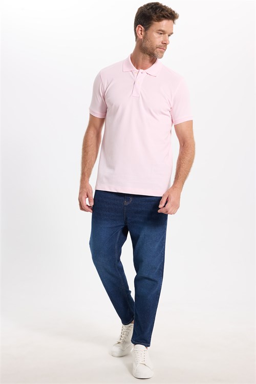 Erkek Slim Fit Dar Kesim Premium Seri %100 Pamuk Yumuşak Dokulu Merserize Pembe Polo Yaka Tişört