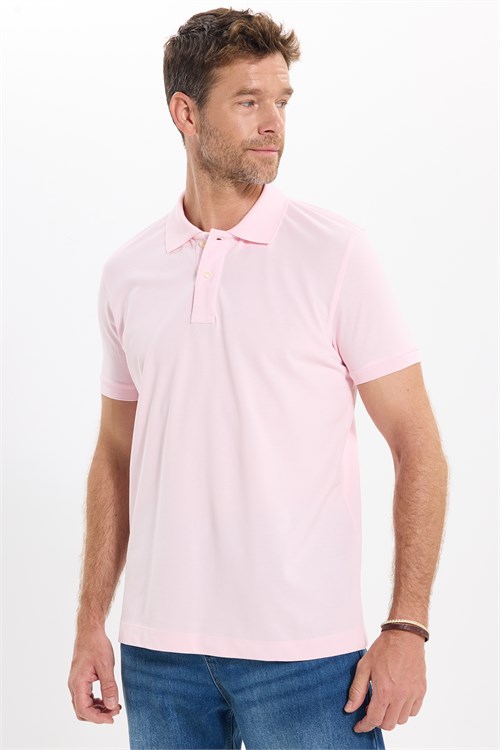 Erkek Slim Fit Dar Kesim Premium Seri %100 Pamuk Yumuşak Dokulu Merserize Pembe Polo Yaka Tişört 