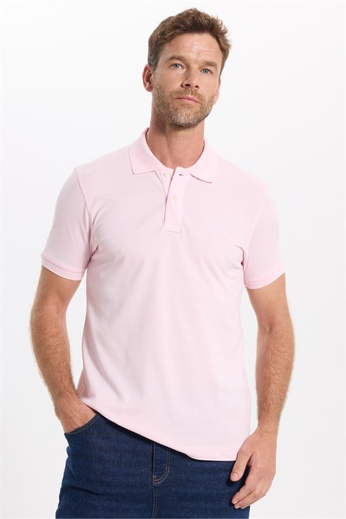 Erkek Slim Fit Dar Kesim Premium Seri %100 Pamuk Yumuşak Dokulu Merserize Pembe Polo Yaka Tişört