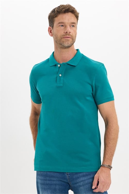 Erkek Slim Fit Dar Kesim Premium Seri %100 Pamuk Yumuşak Dokulu Merserize Yeşil Polo Yaka Tişört 