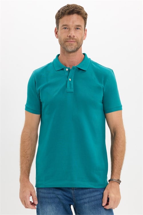 Erkek Slim Fit Dar Kesim Premium Seri %100 Pamuk Yumuşak Dokulu Merserize Yeşil Polo Yaka Tişört 