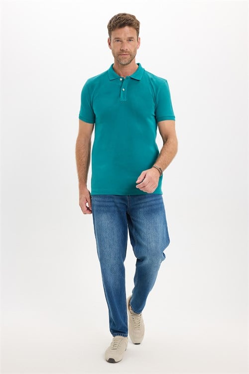 Erkek Slim Fit Dar Kesim Premium Seri %100 Pamuk Yumuşak Dokulu Merserize Yeşil Polo Yaka Tişört 