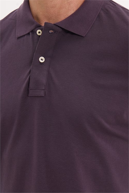 Erkek Slim Fit Dar Kesim Premium Seri %100 Pamuk Yumuşak Dokulu Merserize Mor Polo Yaka Tişört 