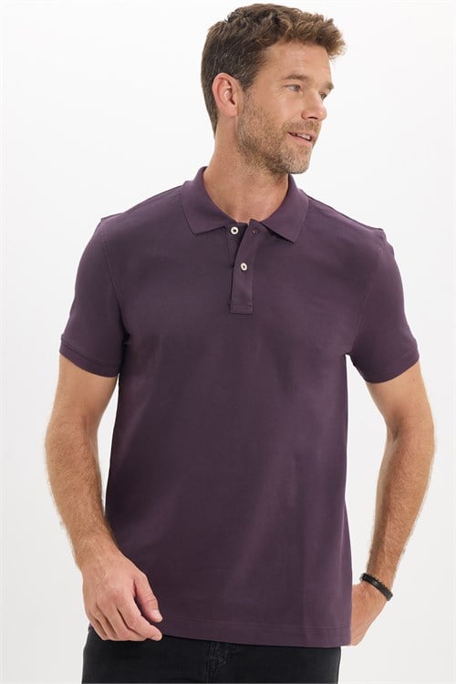 Erkek Slim Fit Dar Kesim Premium Seri %100 Pamuk Yumuşak Dokulu Merserize Mor Polo Yaka Tişört 