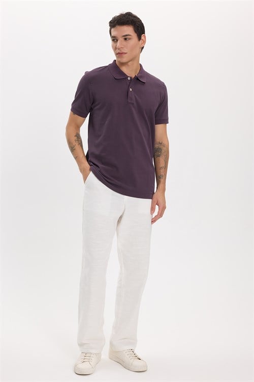 Erkek Slim Fit Dar Kesim Premium Seri %100 Pamuk Yumuşak Dokulu Merserize Mor Polo Yaka Tişört 