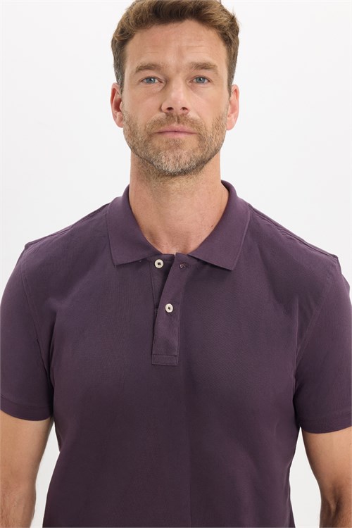 Erkek Slim Fit Dar Kesim Premium Seri %100 Pamuk Yumuşak Dokulu Merserize Mor Polo Yaka Tişört 