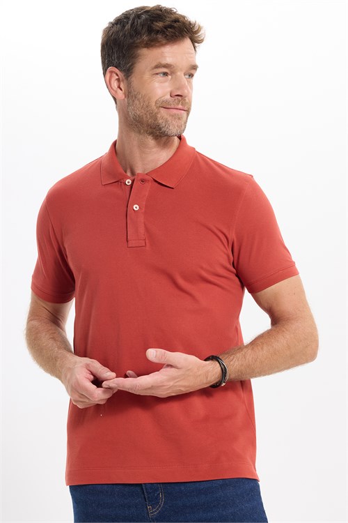 Erkek Slim Fit Dar Kesim Premium Seri %100 Pamuk Yumuşak Dokulu Merserize Kiremit Polo Yaka Tişört 