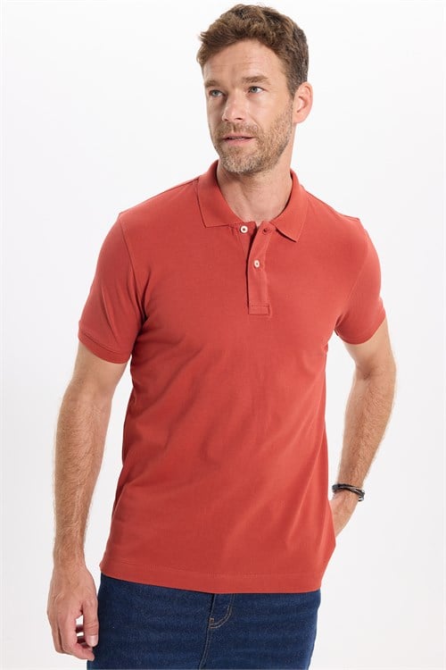 Erkek Slim Fit Dar Kesim Premium Seri %100 Pamuk Yumuşak Dokulu Merserize Kiremit Polo Yaka Tişört 