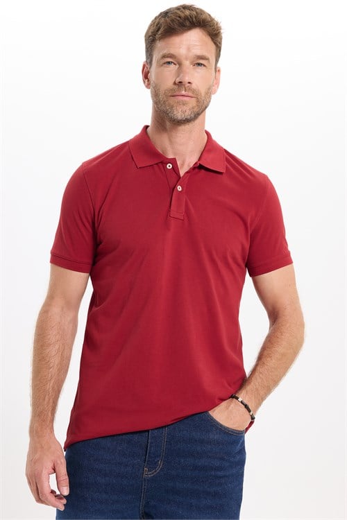 Erkek Slim Fit Dar Kesim Premium Seri %100 Pamuk Yumuşak Dokulu Merserize Bordo Polo Yaka Tişört 