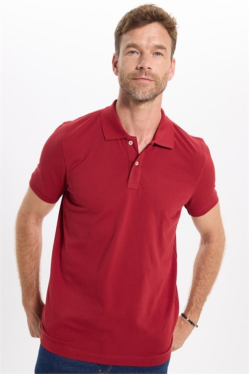 Erkek Slim Fit Dar Kesim Premium Seri %100 Pamuk Yumuşak Dokulu Merserize Bordo Polo Yaka Tişört 