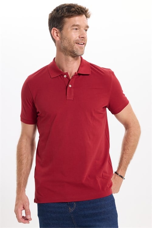 Erkek Slim Fit Dar Kesim Premium Seri %100 Pamuk Yumuşak Dokulu Merserize Bordo Polo Yaka Tişört 