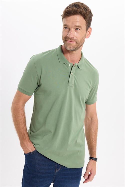 Erkek Slim Fit Dar Kesim Premium Seri %100 Pamuk Yumuşak Dokulu Merserize Yeşil Polo Yaka Tişört 
