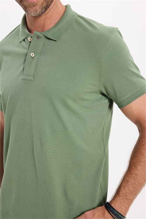 Erkek Slim Fit Dar Kesim Premium Seri %100 Pamuk Yumuşak Dokulu Merserize Yeşil Polo Yaka Tişört 