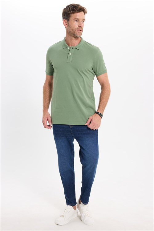 Erkek Slim Fit Dar Kesim Premium Seri %100 Pamuk Yumuşak Dokulu Merserize Yeşil Polo Yaka Tişört 