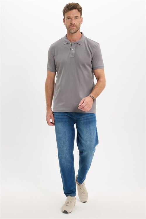 Erkek Slim Fit Dar Kesim Premium Seri %100 Pamuk Yumuşak Dokulu Merserize Gri Polo Yaka Tişört 