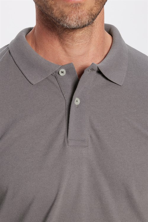 Erkek Slim Fit Dar Kesim Premium Seri %100 Pamuk Yumuşak Dokulu Merserize Gri Polo Yaka Tişört 